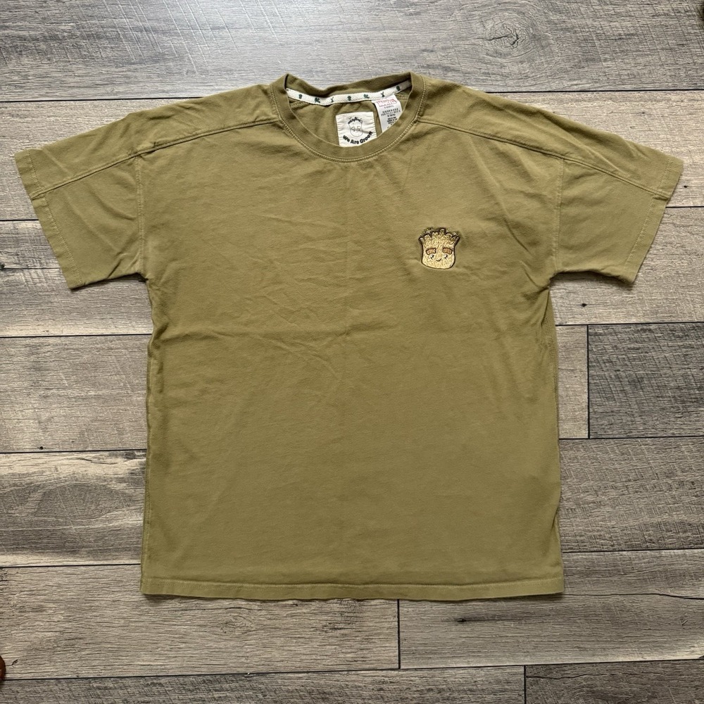 Disney Marvel We Are Groot Movie Promo Adult T-Shirt Sz M Olive Green Embroidery